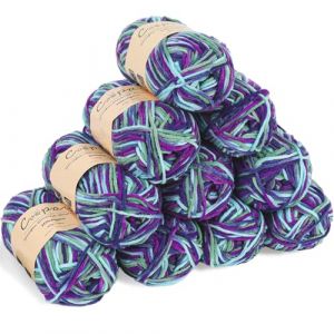 Coopay 10 Pelote de Laine à Tricoter Dégradé, 450g, Multicolore Laine Crochet Doux, 5 Brins Fil à Tricoter, Laine Crochet Tricot pour Layette, Écharpe, Chaussettes - Violet Bleu Vert (YutongTech, neuf)