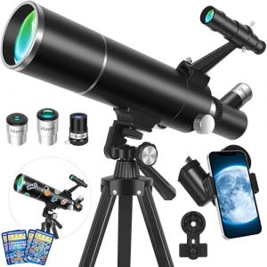 HUGERSTAR T&eacute;lescope Astronomique pour Adultes et Enfants, 80/500mm R&eacute;fracteur Portable T&eacute;lescope professionnel pour D&eacute;butants avec Tr&eacute;pied, Adaptateur T&eacute;l&eacute;phone &ndash; Id&eacute;al pour Observer la Lune et Nature (HUGERSTAR-FR, neuf)