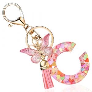 NJCXOLA Initiale Letter Keychains Porte Clé Lettre C,Alphabet Initial Keyring Pendentif,rose (CELTIC MANUFACTURING, neuf)
