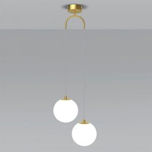 YKSJDFH Luminaire Suspendu Moderne en Forme de Globe en Verre à 2 lumières Blanc, luminaires Suspendus en Aluminium Noir/Or avec Abat-Jour en Boule de Verre, Lustre réglable à Double extrémité pour (Giant Technology Trade, neuf)