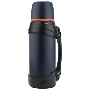 Olerd Bouteille isotherme 2,0 l - En acier inoxydable - Avec 2 gobelets - Isolation à double paroi - Pour le camping - 24 h - Chaud et froid - Bleu foncé (Olerd, neuf)