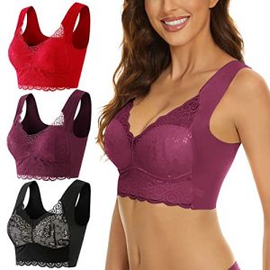 Lot de 3 Femme Soutien Gorge Grande Taille sans Armature Dos Nageur Dentelle Soutien Gorge sans Armature Brassière Femme Push up Col en V Bralette Comfit Noir Brassiere sans Coutures (upperfeel, neuf)