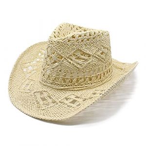 Chapeau de Cowboy Western Femme Homme Été Western Cowboy Chapeau Shapeable Chapeau de Paille Creusé Chapeau de Soleil Casquette pour Voyage Plage Extérieur Pêche (NiceYear, neuf)