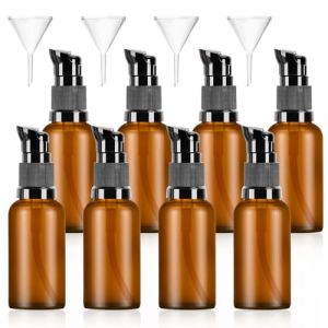 8 Pcs 30 ML Flacon Pompe Vide en Verre Marron, Flacons &agrave; Pompe en Verre Ambr&eacute; Vides Rechargeables, Bouteilles Distributeur de Lotion avec Pompe pour Lotions Cr&egrave;me Cosm&eacute;tiques, avec 4 Entonnoirs (8) (KTPassion, neuf)