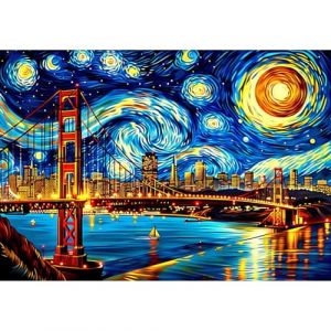 Ciel &Eacute;toil&eacute; Peinture Diamant Adulte, 5D DIY Broderie Diamant Kit Complet Golden Gate Bridge, Peinture Diamant Artisanat Strass Point de Croix Painting pour Adultes, D&eacute;coration Int&eacute;rieur 30x40 cm (Yeehyc, neuf)