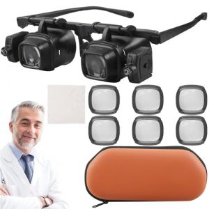 Loupe d'horloger avec lumière, loupe d'horlogerie avec 2 lumières LED, 2 x 6 x 10 x 24 x loupe de bijoutier, loupe de bijoutier, loupe à lunettes pour montres de bricolage, réparation, lecture, (RAMONISA SHOP, neuf)