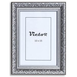 Victor Cadre Photo Vintage Rubens en 10x15 cm (A6) Noir Argent - Baguette: 30x20mm - Verre Véritable - Cadre Photo Baroque - Cadre Photo 10x15 Noir (Victor_Store, neuf)