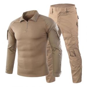Oanviso Homme Tactique de Camouflage Costume Vêtements Sport Ensemble Uniforme Militaire Chasse Vêtements Airsoft Zippé Veste Combat Shirt Et Cargo Pantalons A Kaki M (Osheoiso Inc., neuf)
