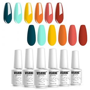 Vishine Vernis à Ongles Semi-Permanent lot de 6 Couleurs Populaires pour été, Vert Turquoise Jaune Orange Corail Rouge UV/LED Gel Vernis Manucure Set 8ml (ChicChicYou, neuf)