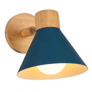 LIGKIN Applique Murale Int&eacute;rieur Moderne E27 Lampe Murale Industrielle R&eacute;glable Applique Murale Bois pour Chambre Salon Couloir Caf&eacute;, &Oslash;18cm(Bleu fonc&eacute;) (LigKin Light, neuf)