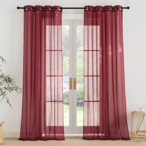 PONY DANCE Rideau Voilage - Voilages Rouge Décorations Maison Chambre Salon Fenêtre Intérieur Noël L140 x H245cm Voile Moderne Jolis Léger Transparent à Oeillets, Double Pièces (RYB HOME EU, neuf)
