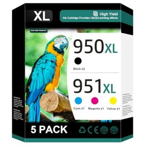 Lot de 5 cartouches d'encre 950XL 951XL compatibles avec HP 950 950XL et 951XL pour imprimantes Officejet Pro 8600 8610 8620 8100 8630 8660 8640 76DW 251DW 2 noir, cyan, magenta, jaune (Elhü Store, neuf)