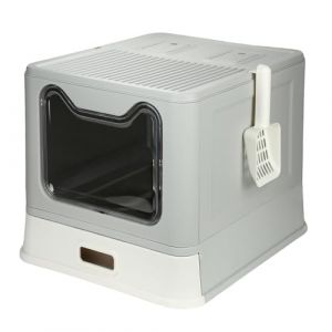 Bac Litiere pour Chat,Grand pour Les Chats et Les Lapins Bac Litiere Chat, Bac &agrave; Liti&egrave;re en Acier Inoxydable,Liti&egrave;re Automatique Autonettoyant-41 x 51 x 38 cm Acier Inoxydable (Gris) (A) (Hechheu, neuf)