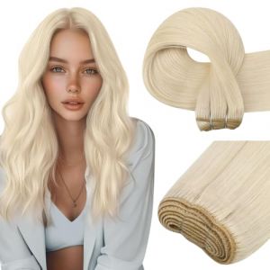 Easyouth Extension Tissage Cheveux Naturel Blond Tissage Cheveux Vrais Blond Platine Extension a Tissage Cheveux Humain Double Trame 35 cm 70g (Easyouth Hair, neuf)