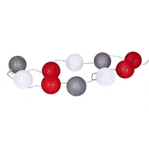 levandeo Guirlande lumineuse 10 boules LED en coton Rouge/gris/blanc (living-by-design, neuf)