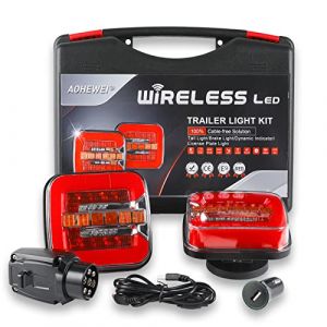 AOHEWEI Ensemble de feux arrière de remorque magnétiques sans fil à LED 12/24 V, feux arrière dynamiques étanches sans câble avec aimant ECE EMC approuvé pour remorque, camion, caravane ou camion (AOHEWEI, neuf)