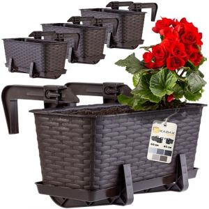 KADAX Lot de 4 jardinières 40 cm en Plastique avec Supports de Fixation – Bacs à Fleurs rectangulaires pour Balcon, Pots résistants pour Plantes et Herbes aromatiques (Brun) (KADAX, neuf)