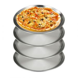 YZROHYI Lot de 4 Plaques à Pizza En Acier Inoxydable 26 cm,Plateau Rond Inox Four,Plaque de Cuisson Ronde,Plateau Service Bar,Plateaus à Café,Plat à Tarte Antiadhésifs,Moule à Pizza pour Dessert (Jonasvivi Kft., neuf)