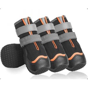 OHCOZZY Imperméables Chaussure Chien, Antidérapantes Bottines Chien avec Sangles Réfléchissantes, Semelles en Résistant à l'usure pour Petits, Moyens et Grands Chiens 4 Pièces(M, Orange) (OHCOZZY, neuf)