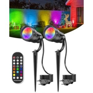 12W RGB No&euml;l Spot LED Ext&eacute;rieur avec T&eacute;l&eacute;commande, Dimmable Spot LED Couleur Ext&eacute;rieur avec Prise, Contr&ocirc;le des Couleurs &Eacute;tanche IP65 &Eacute;clairage de Jardin a Piquer pour Terrasse Pelouse Chemins (HIBOITEC-EU, neuf)