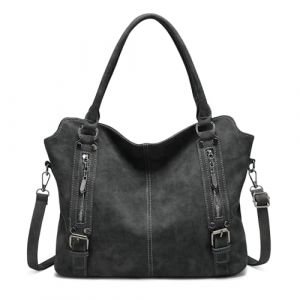 VINBAGGE Sac à Main bandouliere en Cuir PU pour Femme Messenger Hobo Sac Fourre Tout Grande capacité pour Le Travail Shopping Party Voyage,Gris Mat (GENOLD, neuf)