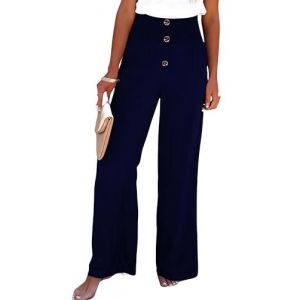 Femmes Solide Ample Jambe Droite Pantalon Taille Haute Extensible D&eacute;contract&eacute;s Pantalon Lin Femme &Eacute;t&eacute; D&eacute;contract&eacute;s Pantalons Mode Chanvre Confortable Plage R&eacute;tro (YUNIAN-Direct, neuf)