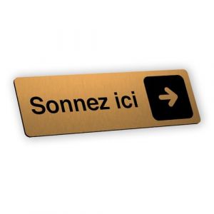 Plaque signalétique gravée autocollante Sonnez ici flèche droite - or brossé - format 12x3,7 cm (my-goodprice, neuf)