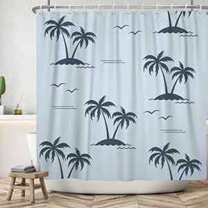 Bovlleetd 183x188cm cocotier Rideau de Douche Paysage hawaïen Rideau de Salle de Bain Mouette île cocotier Rideau de Douche Simples Salle de Bain Rideau décoratif Rideau de Baignoire étanche (Bettershangmaoyouxiangongsi, neuf)