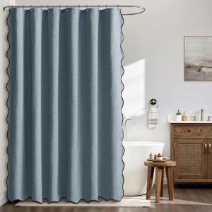 MIULEE Rideau de Douche en Lin Textur&eacute; Ondul&eacute; 120x200 cm Bleu, Luxe Rideau de Douche Imperm&eacute;able, Anti-Moisissure Tissu Lavable Rideaux de Bain pour Salle de Bain avec 8 Crochets M&eacute;talliques. (MIULEE HOME, neuf)