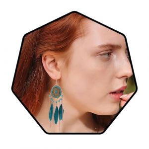 Bohend Boho Plume Gland Des boucles d'oreilles Or Longue Turquoise Boucle d'oreille Bohême Voyage Plage Chaîne de perles Accessoires d'oreille pour Femmes et filles(Bleu) (Bohend-EU, neuf)