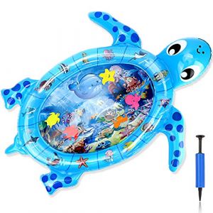 Forme de Tortue Tapis d'eau Gonflable pour Bébé, Tapis éveil Eau et Poisson, Tummy Time Tapis de Ventre de Ventre Bébé Mat de Animaux, Stimulation de la Croissance de Bébé avec Pompe (37.8x31.5In) (Mxcwir EU, neuf)