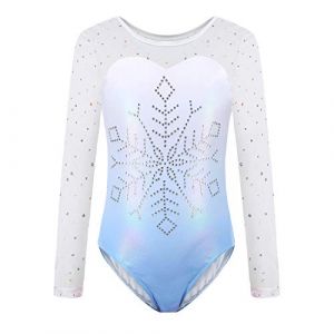 Sinoeem Justaucorps de Gymnastique Fille Manches Diamant Scintillant Couleur Dégradé Multicolore Leotard Ballet Longues Justaucorps Danse Fille pour Enfant (Bleu - Manches Longues, 5-6 Ans) (MZYS-EU, neuf)