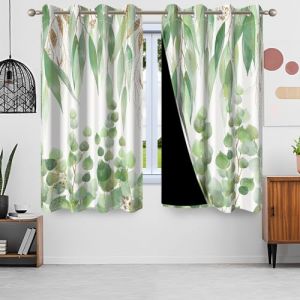 Uiiooazy Rideaux Feuilles d'eucalyptus, Rideaux Feuille Vert Plante Rideau Occultants Thermiques Isolants Anti Froid Rideau Occultants À Oeillets pour Chambre Cuisine Fenêtre, Lot de 2, 140x225cm (dongguibinjingpinxiaodianpu, neuf)