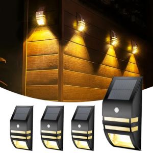 Applique Solaire Ext&eacute;rieur avec D&eacute;tecteur de Mouvements 4 Pack Lampe Solaire Exterieur &Eacute;tanche IP65 &Eacute;clairage Solaire de Cl&ocirc;ture 3000K Clanc Chaud Applique Murale Ext&eacute;rieure pour Jardin, Garage, Cou (Partn, neuf)