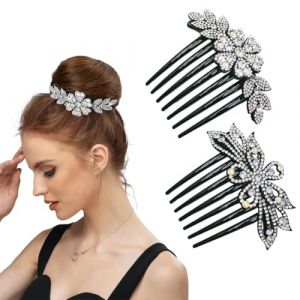 JEYORZY 2 pcs peignes &agrave; cheveux de mariage, peignes &agrave; cheveux en strass, peignes &agrave; chignon vintage, peignes lat&eacute;raux pour cheveux de mariage, accessoires de cheveux de mariage, strass broche cheveux (Wacicy EU, neuf)