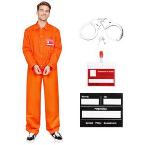 Ficlwigkis Costume de prisonnier, Déguisement de Prisonnier Orange avec Panneaux d'information et cartes de visite, Combinaison de prisonnier, Cosplay - Carnaval - Halloween (2XL) (Litbuy, neuf)