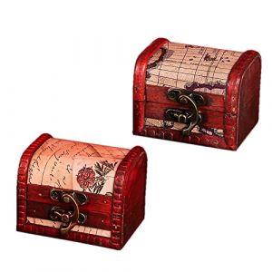 Fayemint 2 Pi&egrave;ces Mini Coffre Tr&eacute;sor, R&eacute;tro Bo&icirc;te Bijoux Petits Bois, Coffre Tr&eacute;sor Pirate, Mini Bo&icirc;te de Rangement, pour les Bijoux, Colliers, Boucles D'oreilles et Autres Cadeaux (Fayemoon, neuf)