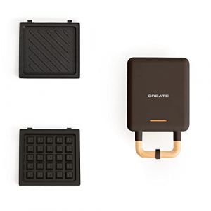 CREATE/STONE STUDIO/Appareil à croque-monsieur Noir / 2 plaques interchangeables : sandwich et gaufre, antiadhésif, 1 tranche, ouverture 100º, arrêt automatique, poignée cool-touch, 600W (CREATE, neuf)