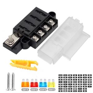 Xmart Porte Fusible 12v 4 Voies Porte Boite Fusible Voiture Avec Couverture étanche 4 Fusibles 5a 10a 15a 20a Pour Camion Bateau à Moteur Cargo Yacht (MEIZHEN, neuf)