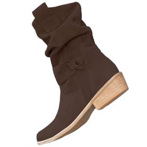 Bottes en daim &agrave; enfiler &agrave; bout pointu &agrave; talon bas pour femme | Confortables Bottes &agrave; boucle mi-mollet avec bout pointu &agrave; talon bas Bottes de marche confortables Bottes chaudes d'hiver Bottes de (phugahg, neuf)