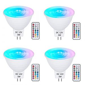 DoRight 4x AC/DC 12V MR16 Ampoules LED &agrave; Changement de Ccouleur GU5.3 avec T&eacute;l&eacute;commande RGB+Blanc Froid Dimmable, 3W &Eacute;quivalent 30W, Lumi&egrave;res D'ambianc, avec Fonction de M&eacute;moire et de Synchronisation (DorightInnovation, neuf)