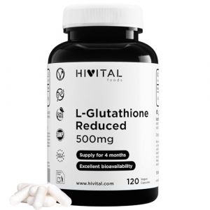 L-Glutathion 500 mg r&eacute;duit &agrave; 98%. 120 g&eacute;lules v&eacute;g&eacute;taliennes pour 4 mois de traitement. Fabriqu&eacute; avec la mol&eacute;cule de glutathion qui a la meilleure absorption. Fabriqu&eacute; en Europe par HIVITAL (Hivital, neuf)