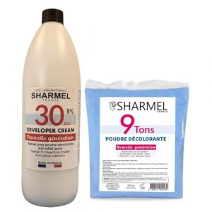 Poudre Décolorante 9 TONS - Technologie anti-reflet jaune 500ml + Crème révélatrice 30vol 900ml - Qualité Professionnelle - Fabriqué en France (SHARMEL FRANCE, neuf)