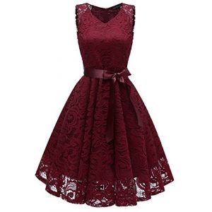 Daysskk Robe Cérémonie Femme Robe de Cérémonie Femme Dentelle Robe de Soirée Femme Courte Robe Cocktaile Femme Élégante Robe Mariage Femme Col V Robe Demoiselle d'honneur Femme S (Daysskk, neuf)