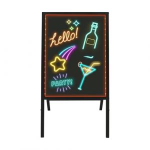 RjcdOPL Panneau Publicitaire LED, Tableau d'Affichage Sur Pied avec 8 Marqueurs Fluorescents et T&eacute;l&eacute;commande, 11 Modes Clignotants, L&eacute;ger et Pliable, Pour Bars, Caf&eacute;s, Restaurants, Magasins (RjcdOPL, neuf)