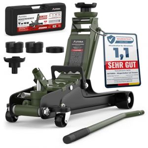 Cric hydraulique 2,5T extra plat &ndash; Cric hydraulique avec &eacute;tui de transport, 3 patins en caoutchouc et adaptateur &ndash; Cric pour voiture individuelle jusqu'&agrave; 2 500 kg (vert olive) (BLACKCOCO's, neuf)