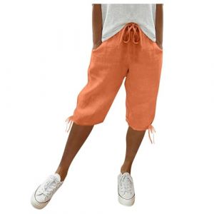 Short Lin D'&Eacute;t&eacute; &Eacute;lasticit&eacute; Respirants, El&eacute;gante Shorts Lin Coton Femme &Eacute;t&eacute;, Short Bermuda Femme &Agrave; Rayures, Bermuda pour Homme Coupe D&eacute;contract&eacute;e, Pant Court Casual avec Poche Pas Cher (qiaoxiahe, neuf)