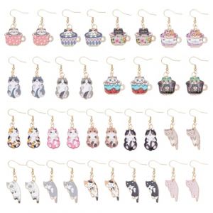 UNICRAFTALE 18 paire Boucles D'Oreilles Pendantes Acier Inoxydable Motif Chat Dor&eacute; Motif Chat Esth&eacute;tique Dessin Anim&eacute; Tasse &agrave; Th&eacute; Boucles D'Oreilles pour Femme Bijoux de F&ecirc;te Cadeaux (ENBISI EU, neuf)