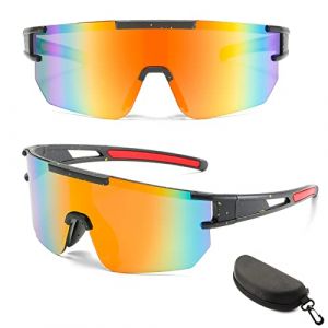 ZUMLLOMA Lunette de Cyclisme, Lunettes de Soleil de Sport Pour Homme Femme, Lunette de Velo Cyclisme UV-400, Lunette de VTT, pour V&eacute;lo, Course, Conduite, P&ecirc;che, Golf, Conduite (noir/orange) (ZHISHENGSM, neuf)