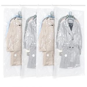 GQC Lot de 4 sacs de Rangement sous Vide Suspendre pour vêtements,Transparents et réutilisables Housse sous vide pour vetement,pour costumes,costumes, robes, manteaux ou vestes (4 longs 145 x 70 cm) (JIN CHI, neuf)